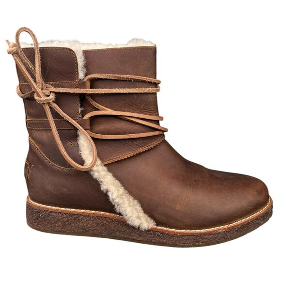 UGG Women’s Luisa Brown Leather Sheepskin Snow Boot Size US 7.5 - Picture 1 of 10